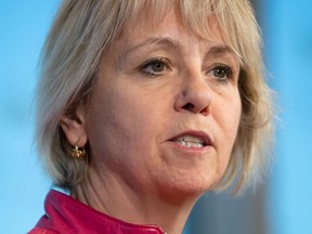 British Columbia provincial health officer Dr. Bonnie Henry speaks during a news conference in Vancouver on Wednesday, March 18, 2020. Henry said recent modelling data shows if B.C. residents keep their current level of contact with other people, then COVID-19 infection rates can be held in check.