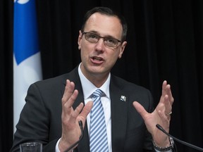 Quebec Education Minister Jean-Francois Roberge speaks during a news conference on the COVID-19 pandemic, Tuesday, June 2, 2020 at the legislature in Quebec City. The Quebec government says it plans to have all elementary and high schools reopen this fall and students will be back in the classroom amid the COVID-19 pandemic.