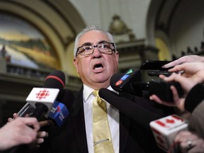The Saskatchewan government says the significant drop last year of impaired driving fatalities and injuries is the lowest on record for the province's Crown insurer. Joe Hargrave, MLA for Prince Albert, speaks to reporters following the speech from the throne in at the Legislative Building in Regina, Wednesday, October 25, 2017.