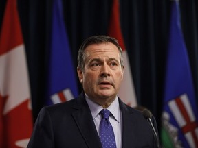 Alberta Premier Jason Kenney updates media on measures taken to help with COVID-19, in Edmonton on March 20, 2020.