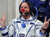 Canadian space tourist and founder of Cirque du Soleil Guy Laliberté during a space suit test prior to his blast off on September 30, 2009 in a Russian Soyuz TMA-16 rocket to the International Space Station.
