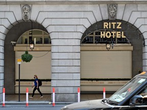 The Ritz hotel, currently closed to visitors due to the ongoing COVID-19 pandemic, is pictured in central London on June 23, 2020