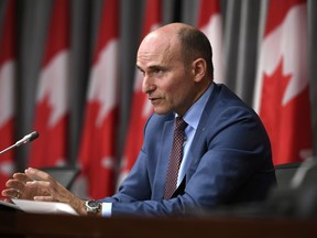 President of the Treasury Board Jean-Yves Duclos speaks during a news conference on the COVID-19 pandemic on Parliament Hill in Ottawa, on Monday, June 22, 2020. Duclos acknowledges the federal government needs "to do better" at responding to formal information requests from the public.THE CANADIAN PRESS/Justin Tang
