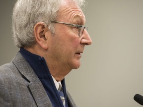 New Brunswick Premier Blaine Higgs speaks with the media in Fredericton, New Brunswick on Monday February 17, 2020. New Brunswick Premier Blaine Higgs will likely face some tough questions today when he meets with First Nations leaders. The meeting follows the deaths of two Indigenous people were shot by police.