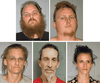 Top row from left: Donny Salyers, Dennis Salyers; Bottom row from left: Farrah Salyers, Christopher Sharp and Amanda Salyers. The group face hate crime and assault charges after an altercation with Pastor Leon K. McCray in Edinburg, Virginia.