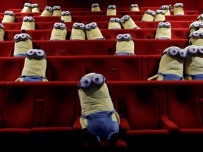 Minions toys are seen on cinema chairs to maintain social distancing between spectators at a MK2 cinema in Paris as Paris' cinemas reopen doors to the public following the coronavirus disease (COVID-19) outbreak in France, June 22, 2020.