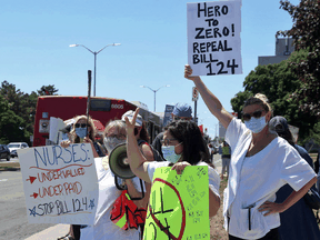 Nurses in Ottawa protest Bill 124, which caps public sector wage increases to one per cent over the next three years, on June 18, 2020.