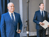 Conservative Party of Canada leadership candidates Erin O'Toole, left, and Peter MacKay before the start of the French-language debate in Toronto on June 17, 2020.