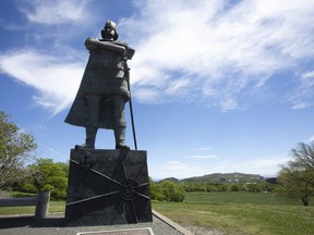 The Gaspar Corte Real statue on Prince Philip Drive in St. John's NL on Friday, June 12, 2020. Newfoundland and Labrador Premier Dwight Ball says the province will review statues and monuments to ensure they reflect modern values. A statue of Gaspar Corte-Real, a Portuguese explorer who kidnapped Indigenous people as slaves in the 16th century, has been criticized for its prominent placement across from the provincial legislature in St. John's. THE CANADAIN PRESS/Paul Daly