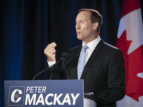 Conservative Party of Canada leadership candidate Peter MacKay speaks during the English debate in Toronto on June 18, 2020.
