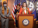 U.S. House Speaker Nancy Pelosi (D-CA) stands with members of the Congressional Black Caucus during a news conference to unveil legislation to combat police violence and racial injustice, June 8, 2020.