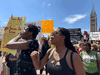 People gather on Parliament Hill in Ottawa to show solidarity for anti-racism protests in the United States after the George Floyd killing.