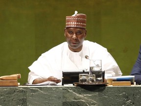 President of the UN General Assembly Tijjani Muhammad-Bande, from Nigeria, addresses the 74th session of the United Nations General Assembly, Tuesday, Sept. 24, 2019. The cutthroat campaigning for a seat on the United Nations Security Council would hardly be described as a picnic or a walk in the park.