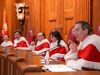 Supreme Court of Canada Justices wearing ceremonial robes meet in November 2019, months before the COVID-19 crisis shut the court down.