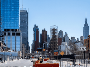 An empty street near Lincoln tunnel in Manhattan following the outbreak of COVID-19, in New York City, March 15, 2020.