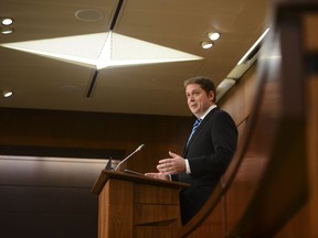 Conservative leader Andrew Scheer holds a press conference on Parliament Hill during the COVID-19 pandemic in Ottawa on Monday, June 8, 2020. Scheer says he can understand if Canadians are upset about the prime minister's appearance at an anti-racism rally.