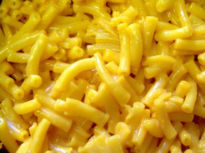 Local Input~ Close-up of Kraft Dinner noodles. Handout.