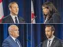 Conservative Party of Canada leadership candidates (clockwise from top left) Peter MacKay, Leslyn Lewis, Derek Sloan and Erin O’Toole during the French-language leadership debate in Toronto on June 17, 2020.