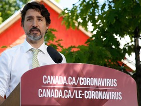 Justin Trudeau, Canada's prime minister, speaks during a news conference in Chelsea, Quebec, Canada, on Friday, June 19, 2020.