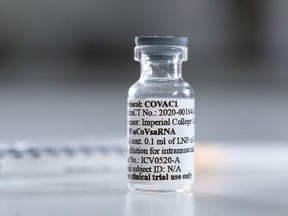 A vial with potential vaccine for the coronavirus disease (COVID-19) is pictured at the Imperial College London, London, Britain June 10, 2020, Picture taken June 10, 2020.