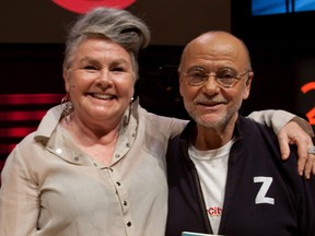 Comedian Mary Walsh stands with Moses Znaimer at the ideacity conference in Toronto on June 21.