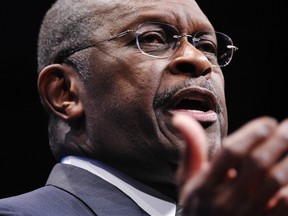 In this file photo former Republican presidential candidate Herman Cain speaks during an address to the 39th Conservative Political Action Committee February 9, 2012 at a hotel in Washington, DC.