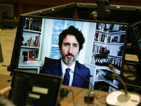 Justin Trudeau, Canada's prime minister, speaks by video conference before the House of Commons standing committee in Ottawa, Ontario, Canada, on Thursday, July 30, 2020.