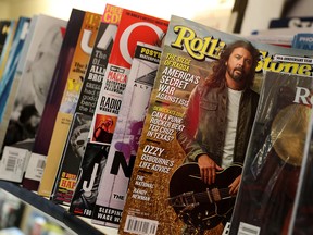 Music magazines are displayed on a shelf at a newsstand in San Francisco in 2017.