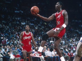 Chicago Bulls' centre Michael Jordan during a 1984 NBA game.