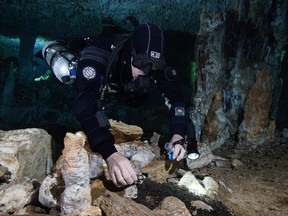 After a vast underwater underground prehistoric ochre mine was accidentally discovered in Mexico in 2017 by cave divers, a McMaster University professor who studies the flooded caves of the Yucatan went in to map it and collect samples that demonstrate these ancient people, among the very earliest North Americans, had massive industrial capacity in mining ochre, a paint that plays a central role in the evolution of human beings.