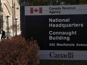 The Canada Revenue Agency headquarters in Ottawa is shown on November 4, 2011. Canada's budget watchdog says the federal government lost at least $439 million so far this year in productivity through a policy that allows civil servants to stay home, with pay, during emergencies such as the COVID-19 pandemic.