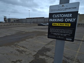 The parking lot at the Premium Outlet Centre near the International Airport in Edmonton on April 17, 2020.