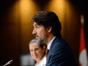Prime Minister Justin Trudeau and Intergovernmental Affairs Minister Chrystia Freeland hold a press conference on Parliament Hill on Thursday, July 16, 2020. 