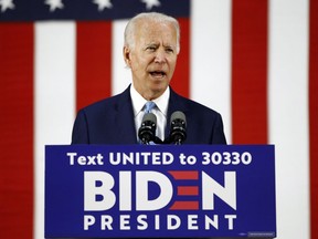 Alberta Premier Jason Kenney says he believes U.S. presidential hopeful Joe Biden can be swayed into supporting the Keystone XL pipeline. Democratic presidential candidate, former Vice President Joe Biden speaks at Alexis Dupont High School in Wilmington, Del., Tuesday, June 30, 2020.