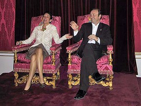 The Telegraph has discovered a photograph of Ghislaine Maxwell sitting on the ornate seat the Queen used for her coronation in 1953, next to Hollywood actor Kevin Spacey. The two were on a tour of Buckingham Palace organized by Prince Edward  in September 2002.