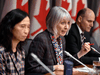 Minister of Health Patty Hajdu speaks as Chief Public Health Officer of Canada Dr. Theresa Tam and President of the Treasury Board Jean-Yves Duclos listen, during a press conference on COVID-19 in Ottawa, on March 20, 2020.