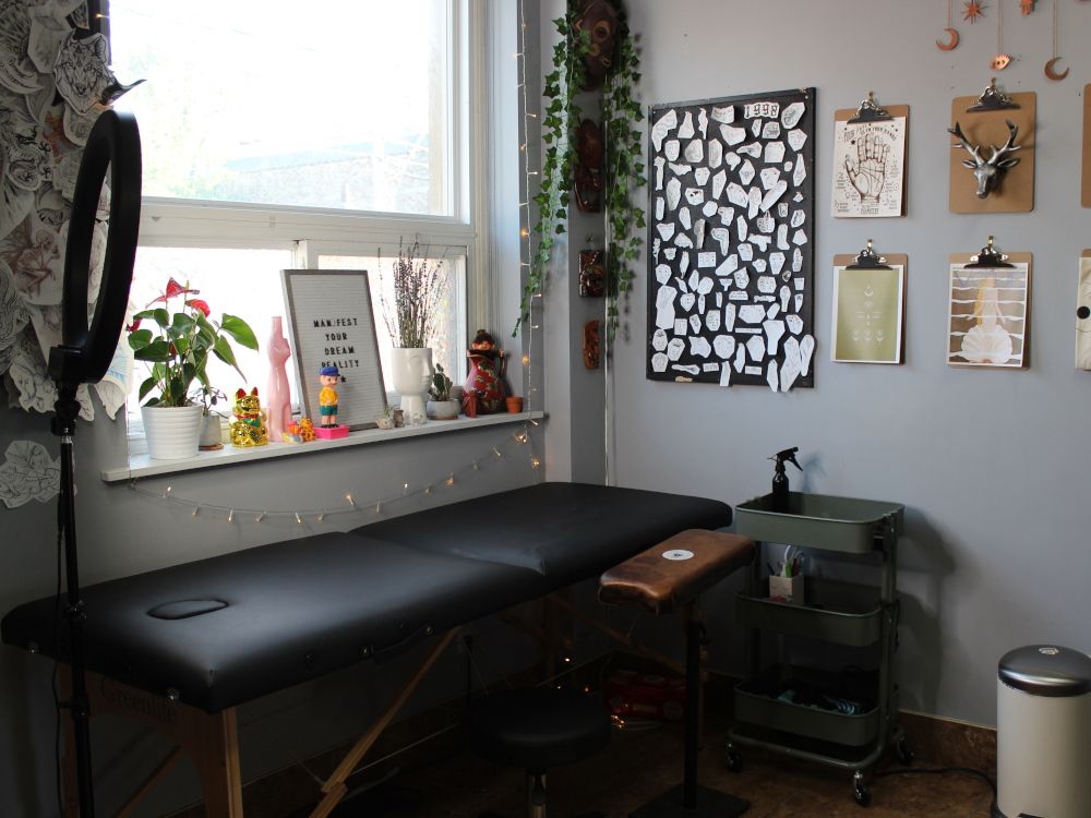 tattoo artist valerie tan's station at vision seeker studio in toronto, ont.