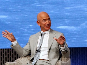 Jeff Bezos, founder of Amazon and Blue Origin speaks  during the JFK Space Summit, celebrating the 50th anniversary of the moon landing, at the John F. Kennedy Library in Boston, Massachusetts, U.S., June 19, 2019.