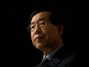 This file photo taken on May 26, 2014 shows Seoul mayor Park Won-Soon attending an interview with AFP in Seoul.