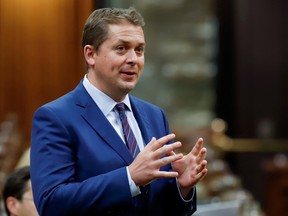 Canada's Conservative Party leader Andrew Scheer asks a question about the Economic and Fiscal Snapshot in the House of Commons on Parliament Hill in Ottawa, Ontario, Canada July 8, 2020.