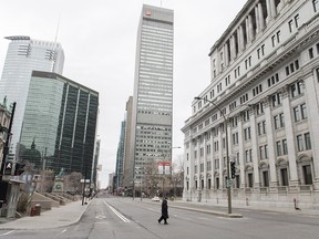 An empty street in downtown Montreal on April 5, 2020. An international team of researchers used data from seismic stations in 117 countries to determine that restrictions aimed at preventing the spread of COVID-19 led to an unprecedented drop in noise.