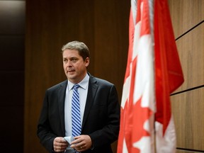 Conservative leader Andrew Scheer holds a press conference on Parliament Hill in Ottawa on Monday, July 20, 2020.