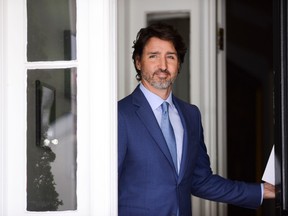 Prime Minister Justin Trudeau holds a press conference at Rideau Cottage amid the COVID-19 pandemic in Ottawa on Monday, July 13, 2020.
