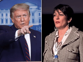 Donald Trump on July 21, 2020 and Ghislaine Maxwell in October 2013.