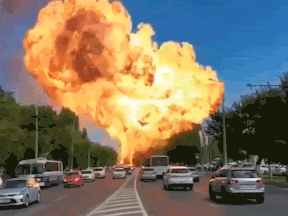 The tanker explosion set off a huge mushroom cloud of fire.