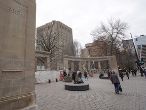 The Roddick Gates at the main entrance to the McGill University campus are seen on November 14, 2017 in Montreal.