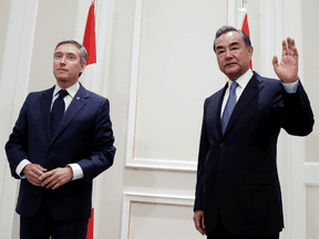 Canada's Foreign Minister Francois-Philippe Champagne meets with China's State Councillor Wang Yi in Rome, Italy, August 25, 2020.
