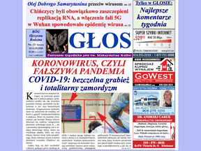 The front of the March 25 edition of Glos Polski, with the story headlined “Coronavirus, or fake pandemic.”