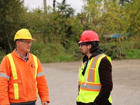 Peter Bursche, left, a forestry technician with PUC Services Inc., speaks with host Aaron Alessandrini in an episode of PUC Services Inc.’s new Day in the Life YouTube series.