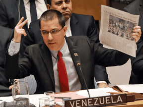 Venezuelan Foreign Minister Jorge Arreaza addresses the United Nations Security Council on January 26, 2019.